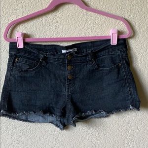 Washed Black Button Down Denim Shorts
